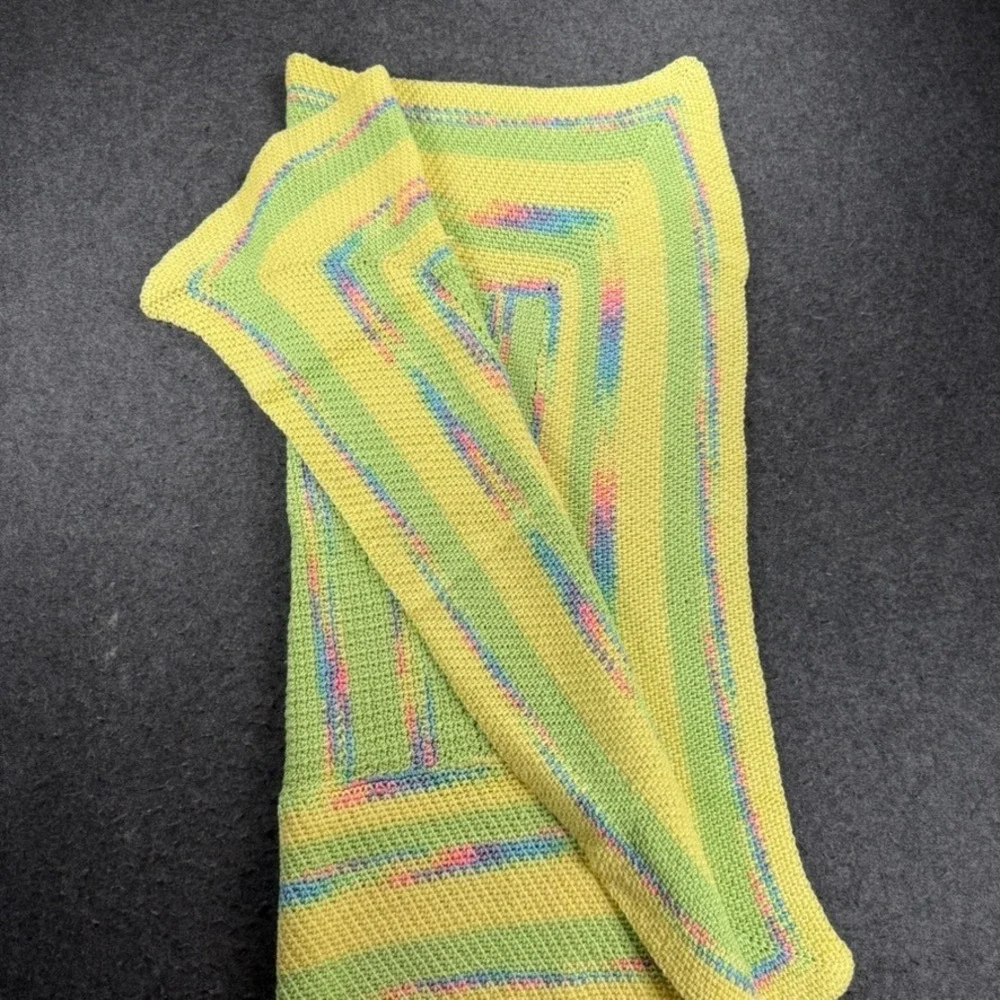 Handmade Crochet Baby Blanket Yellow Green Pastel Rainbow‎ Stripes 36x40